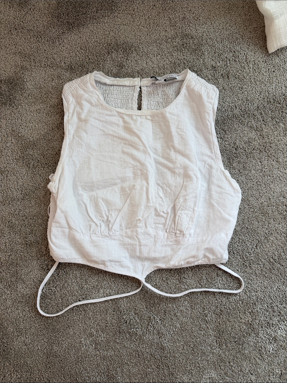 Sleeveless White Crop Top with Tie Detail